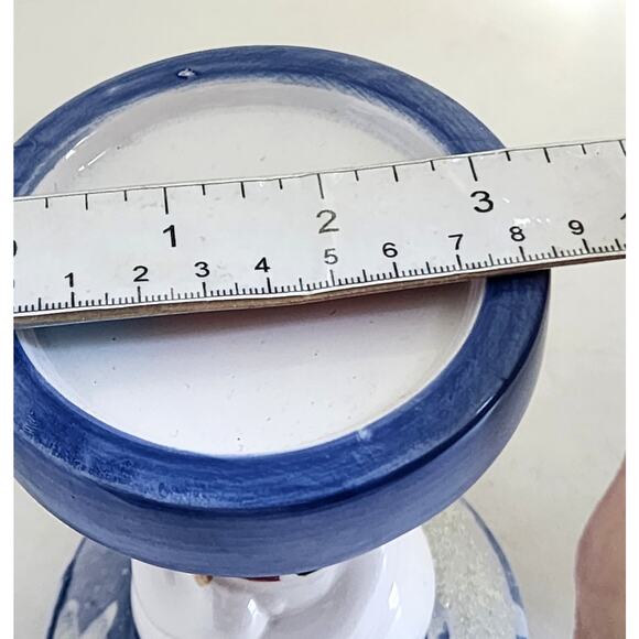 CANDLE HOLDER-HOME INTERIORS-Pillar Candle-Snowman-Sparkle-Holiday-Ceramic - Picture 9 of 9